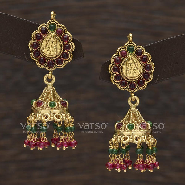 Varso Ruby and Emerald Antique Gold plated Earring - 31461