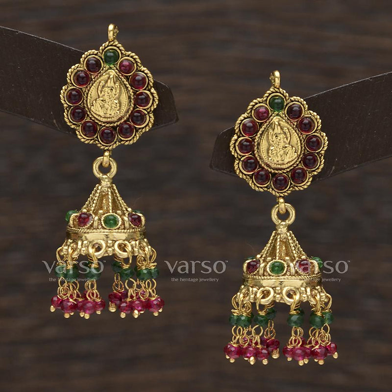 Varso Ruby and Emerald Antique Gold plated Earring - 31461