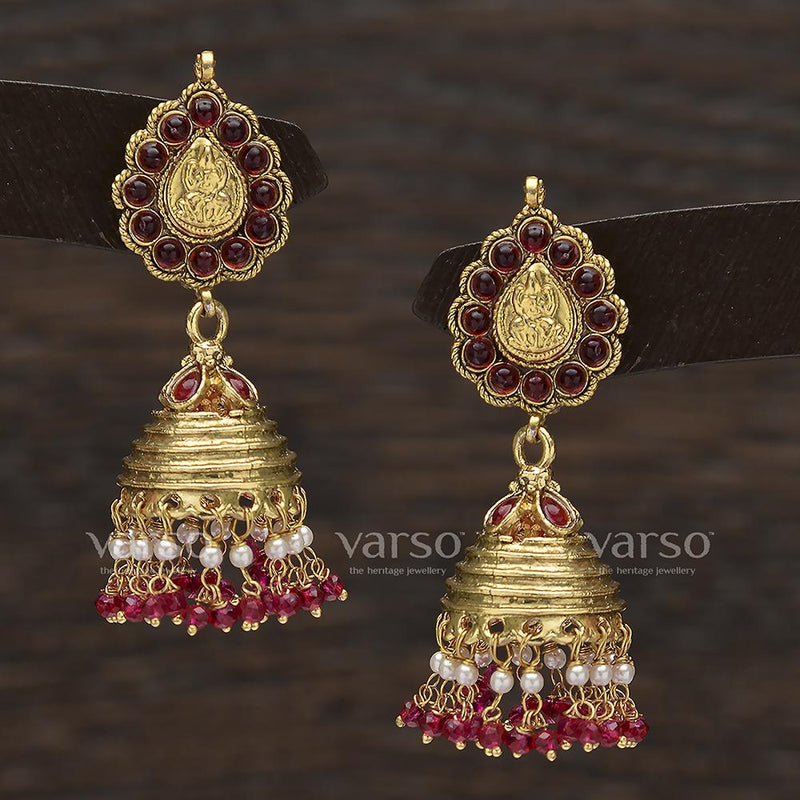 Varso Ruby Antique Gold Plated with Pearl fitting Earring - 31462