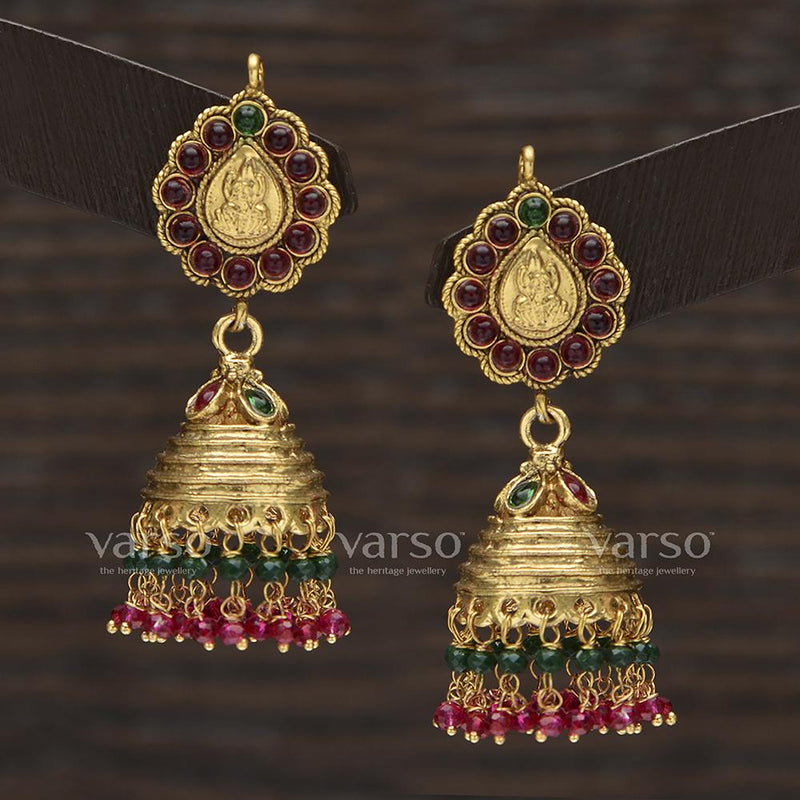 Varso Ruby and Emerald Antique Gold plated Earring - 31462