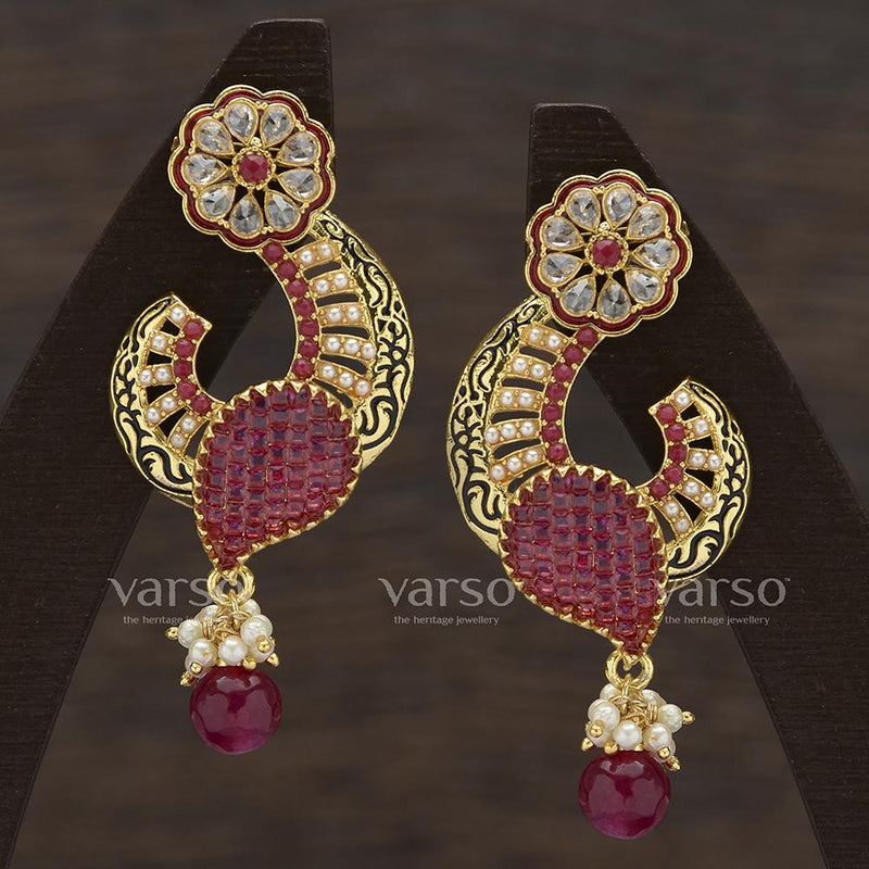 Varso Kempu and White Antique Gold Plated with Pearl Fitting Earring - 31485
