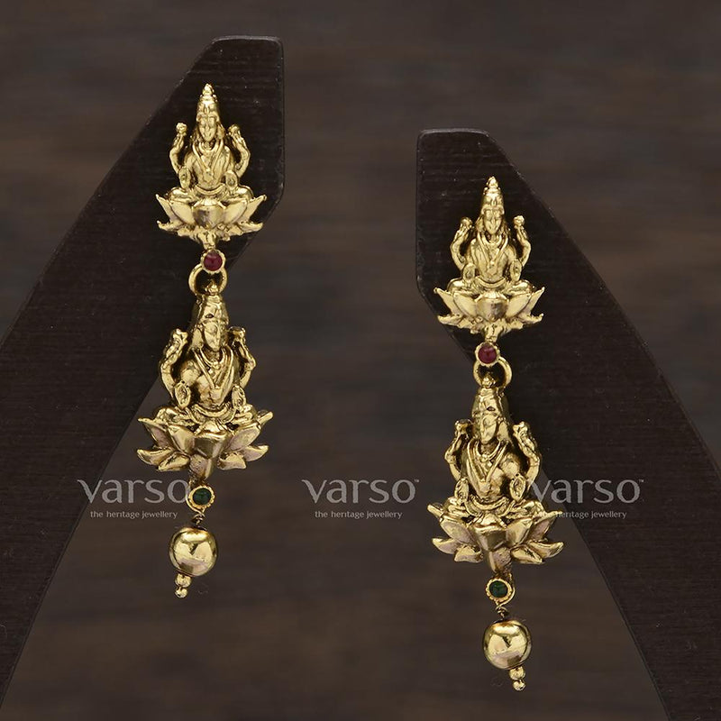 Varso Kempu Antique Gold Plated with Ball Fitting Earring - 3151