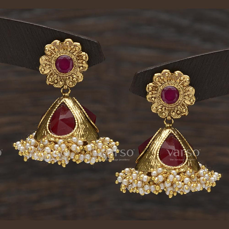 Varso Ruby Antique Gold Plated with Pearl fitting Earring - 31650