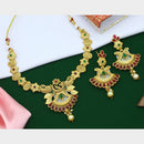 Mahavir Gold Plated Pota Stone Necklace Set