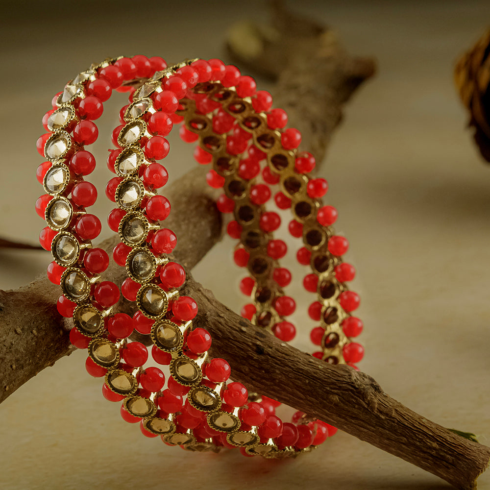 SOB Set of two Moti Bangles with Studded Kundan & Handcrafted Bangles