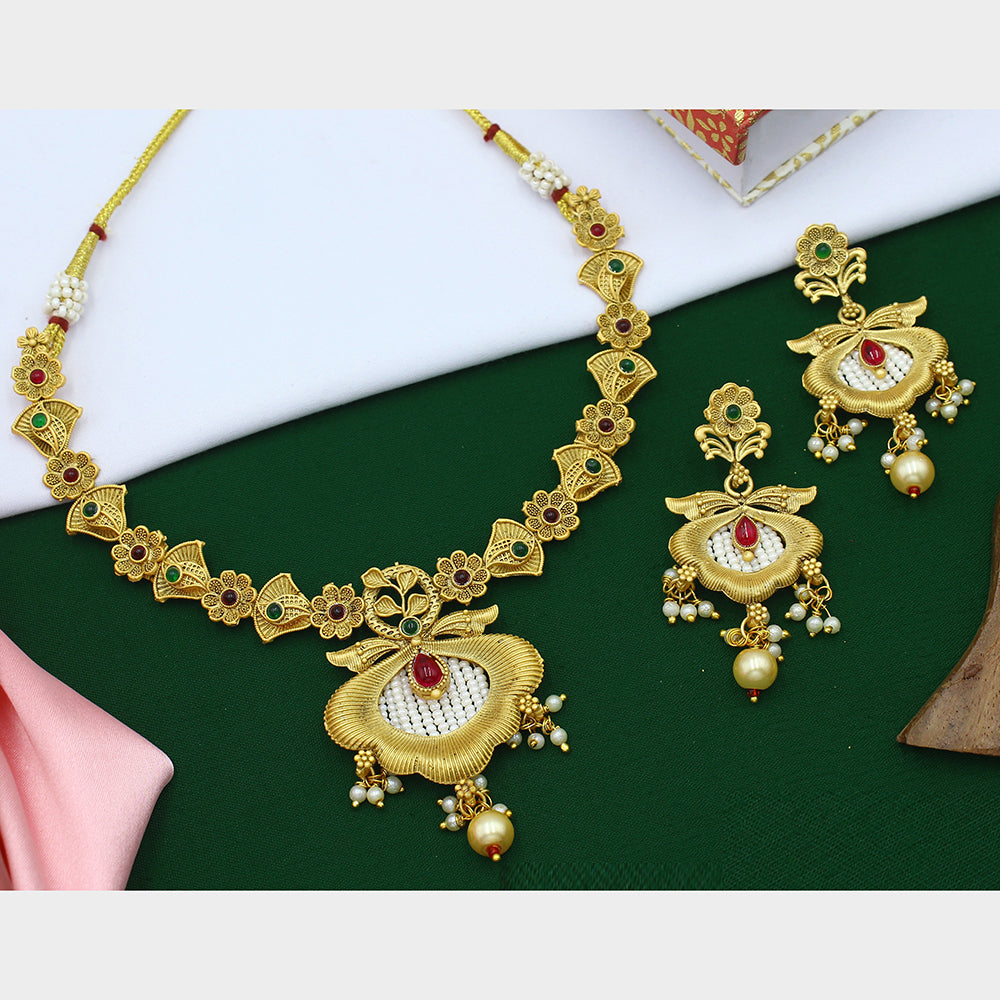 Mahavir Gold Plated Pota Stone Necklace Set