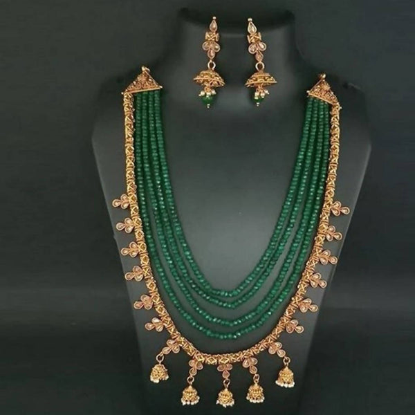 Ganpati Arts AD Stone Green Beads Copper Necklace Set
