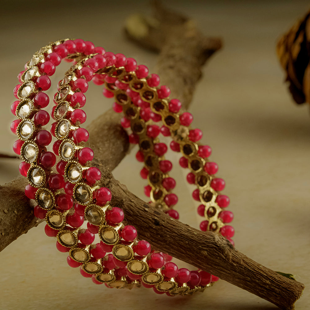 SOB Set of two Moti Bangles with Studded Kundan & Handcrafted Bangles