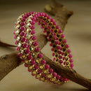 SOB Set of two Moti Bangles with Studded Kundan & Handcrafted Bangles