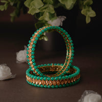 SOB Set of two Moti Bangles with Studded Kundan & Handcrafted Bangles