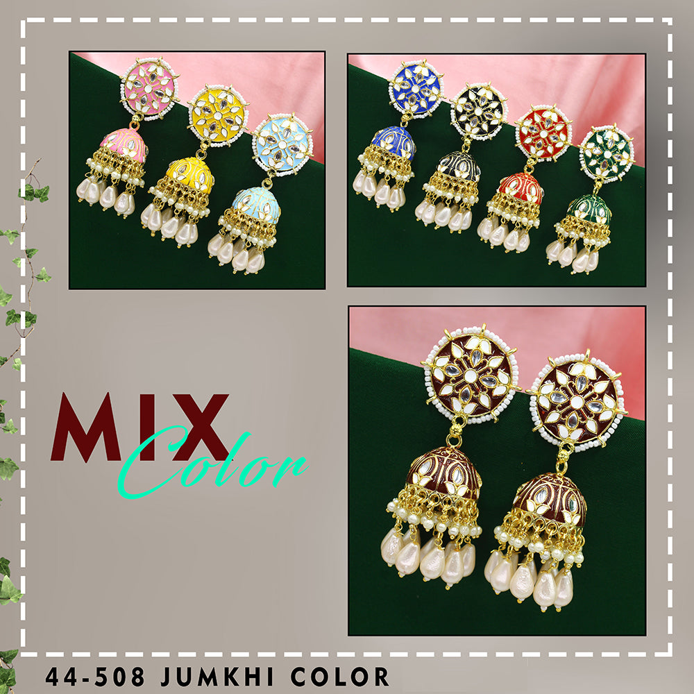Mahavir Gold Plated Meenakari Jhumki Earrings