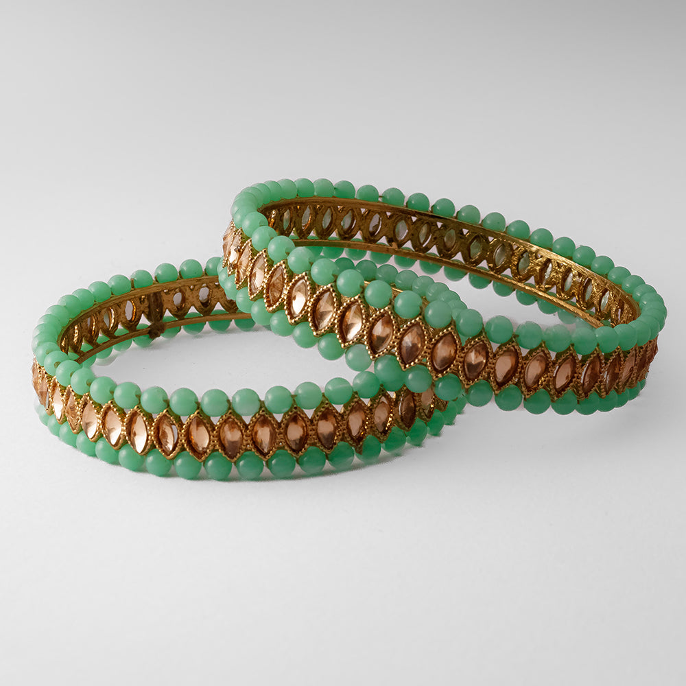 SOB Set of two Moti Bangles with Studded Kundan & Handcrafted Bangles