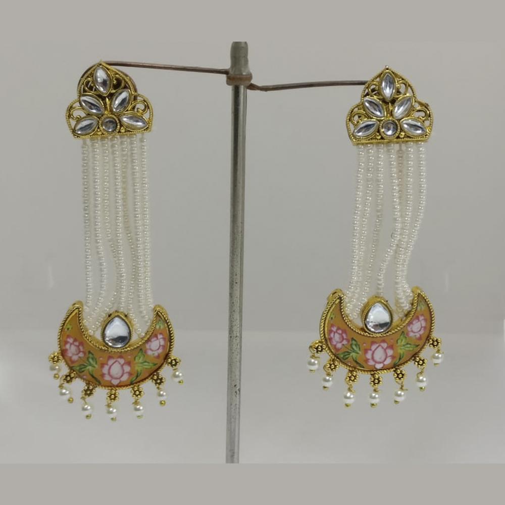 Midas Touch Gold Plated Yellow Meenakari And Kundan Dangler Earrings - 50124