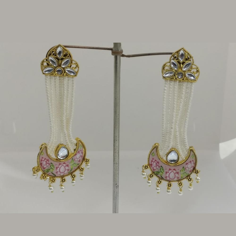 Midas Touch Gold Plated Yellow Meenakari And Kundan Dangler Earrings - 50124