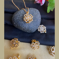 Mahavir Ad Stone Gold Plated Floral Revolving Chain Pendant