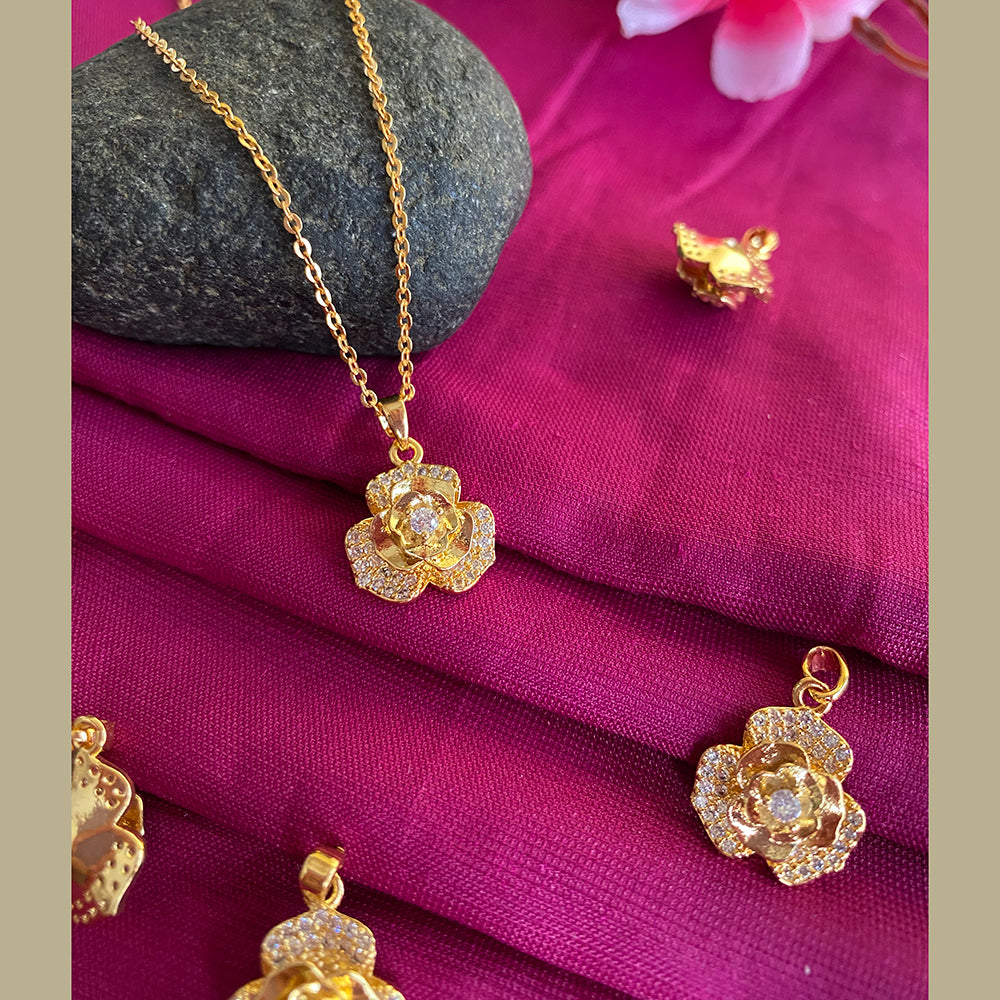 Mahavir Ad Stone Gold Plated Floral Revolving Chain Pendant