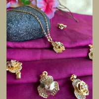 Mahavir Ad Stone Gold Plated Floral Revolving Chain Pendant