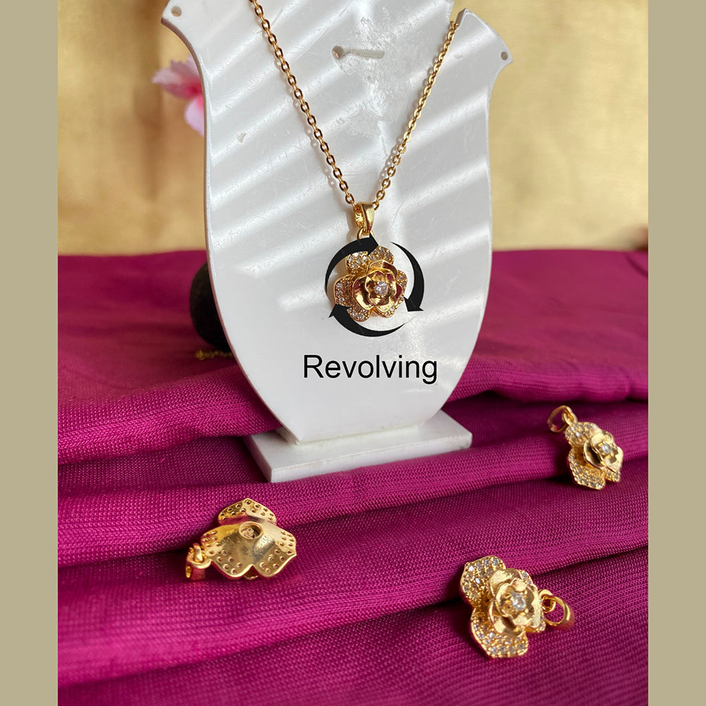 Mahavir Ad Stone Gold Plated Floral Revolving Chain Pendant