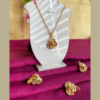 Mahavir Ad Stone Gold Plated Floral Revolving Chain Pendant