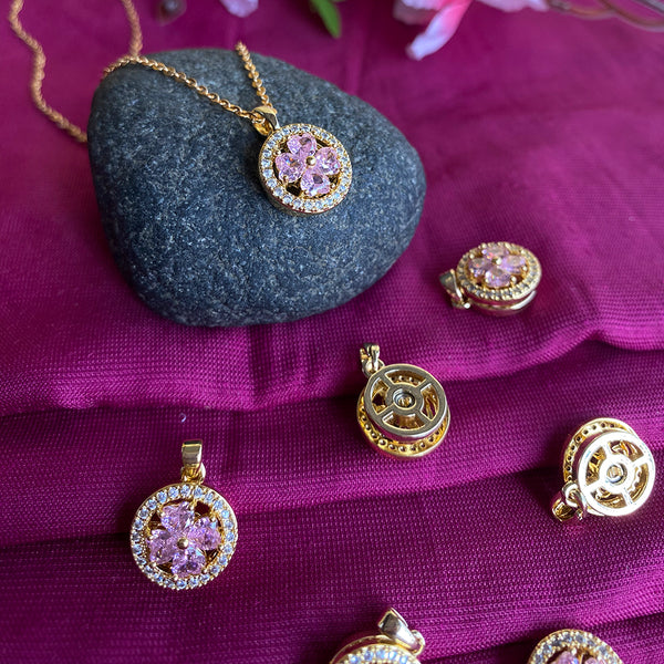 Mahavir Ad Stone Gold Plated Revolving Chain Pendant