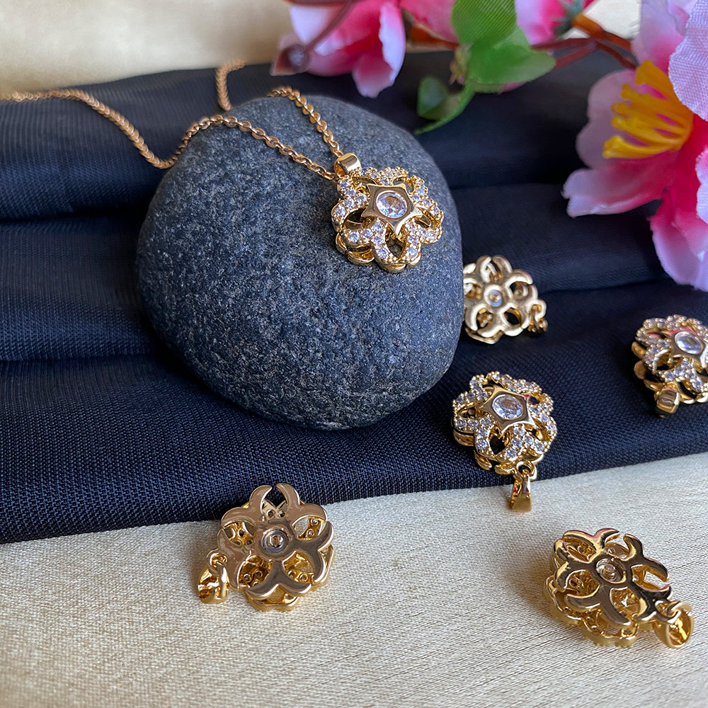 Mahavir Ad Stone Gold Plated Revolving Chain Pendant