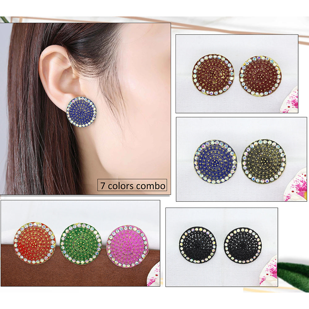 Mahavir Stud Earrings Combo ( Assorted Colors )
