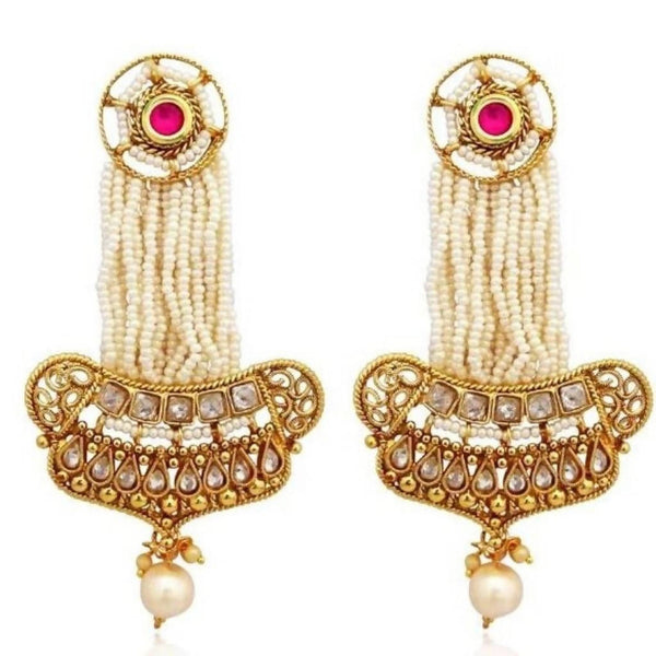 Bhavi AD Stone Pearl Copper Dangler Earrings