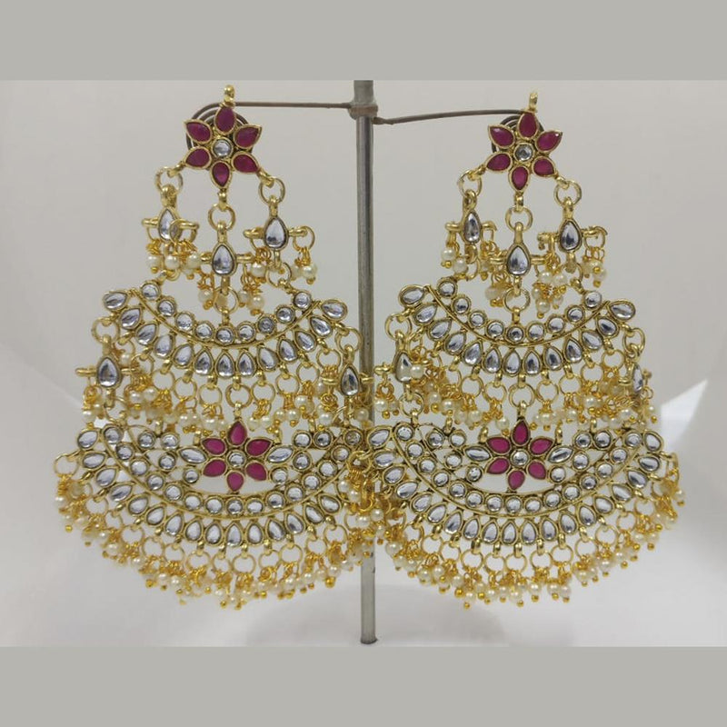 Midas Touch Gold Plated Maroon Pearl And Kundan Jhumki Earrings - 60226