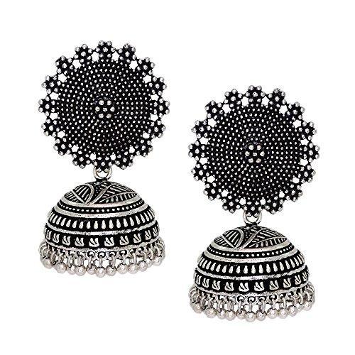 Kriaa Rhodium Plated Zinc Alloy Jhumki Earrings - 1308522