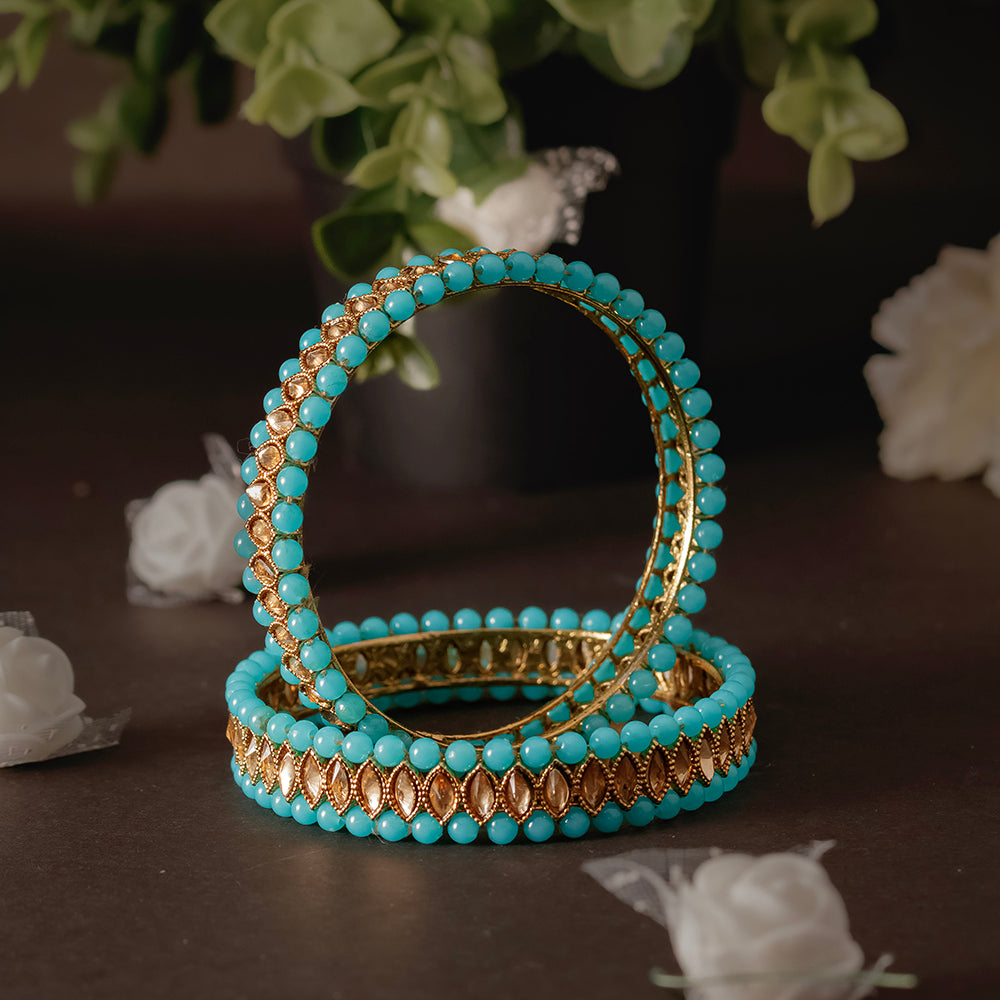 SOB Set of two Moti Bangles with Studded Kundan & Handcrafted Bangles