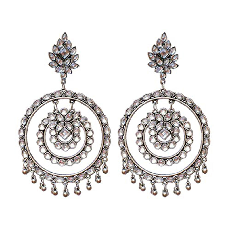 Vaamika Silver Plated White Kundan Dangler Earrings