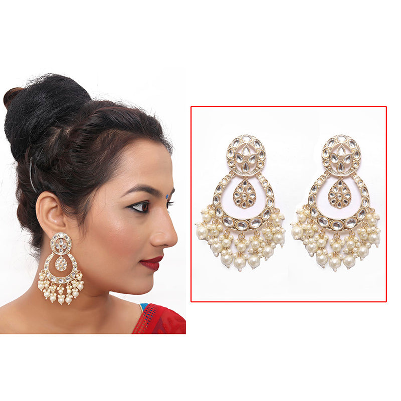 Kayaa Gold Plated Traditional Handcrafted Pearl Kundan Beaded Chandbali Earrings for Women/Girls