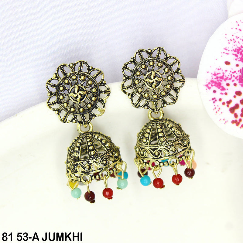 Mahavir Oxidised Gold Plated Jhumki Earrings