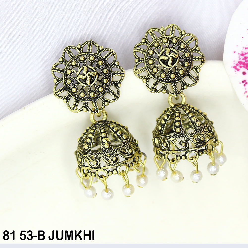Mahavir Oxidised Gold Plated Jhumki Earrings