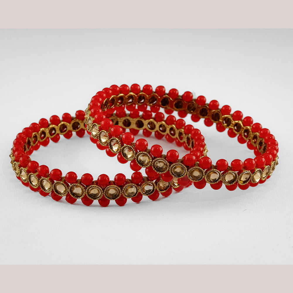 SOB Set of two Moti Bangles with Studded Kundan & Handcrafted Bangles