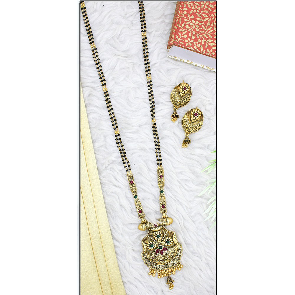 Mahavir Gold Plated Black Beads Mangalsutra