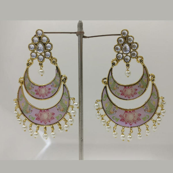 Midas Touch Gold Plated Pink Meenakari And Kundan Dangler Earrings - 90264