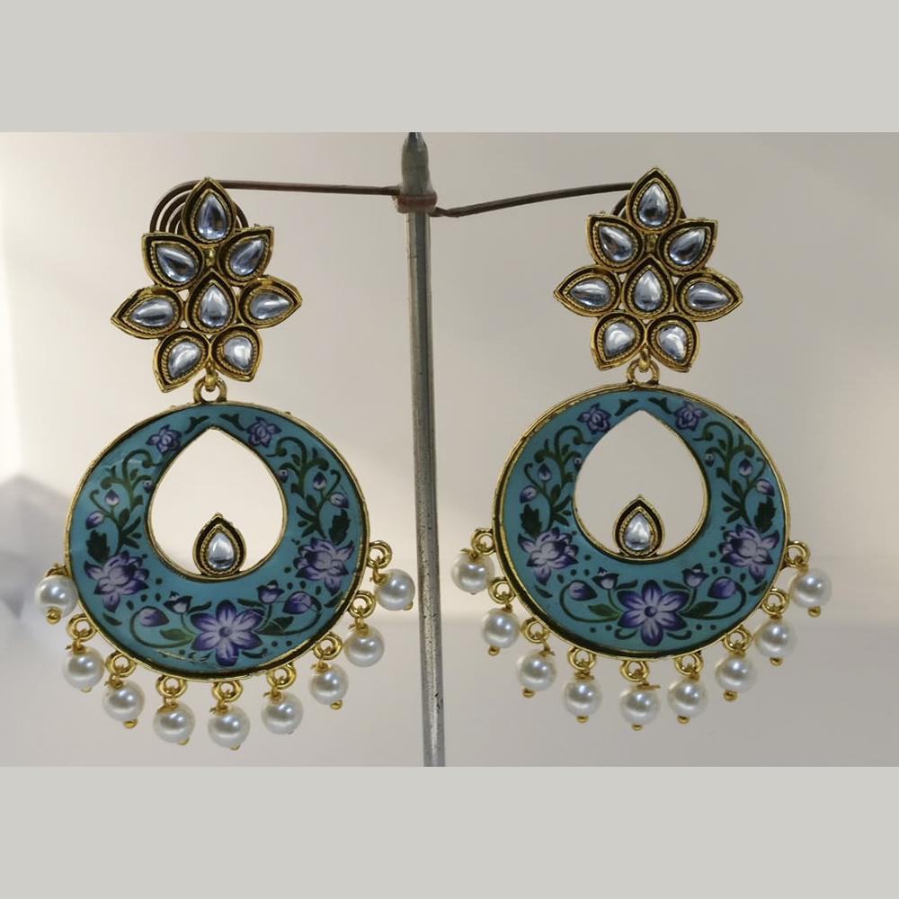 Midas Touch Gold Plated Pink Meenakari And Kundan Dangler Earrings - 90266