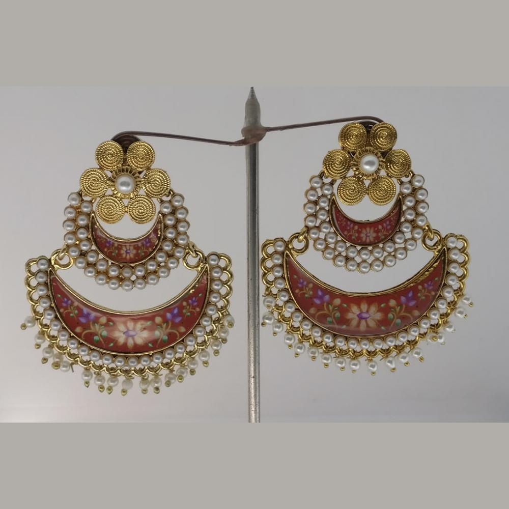 Midas Touch Gold Plated Red Meenakari And Kundan Dangler Earrings - 90279