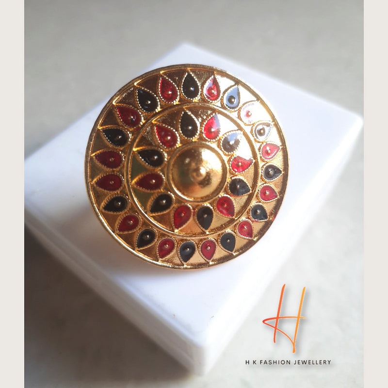 H K Fashion Gold Plated Meenakari Brass Elegance Adjustable ring