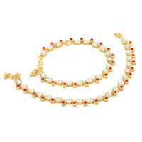 Etnico Gold Plated Kundan & Stone Studded Payal/Anklets for Women & Girls (A002R)