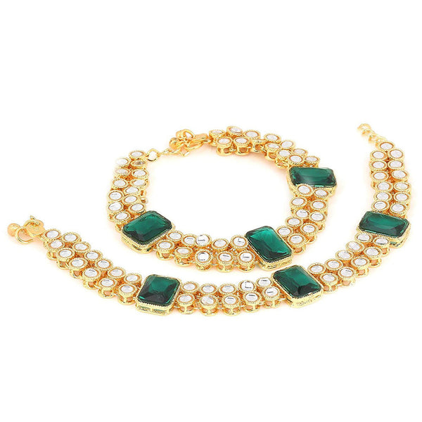 Etnico Gold Plated Kundan & Stone Studded Payal/Anklets for Women & Girls (A016G)