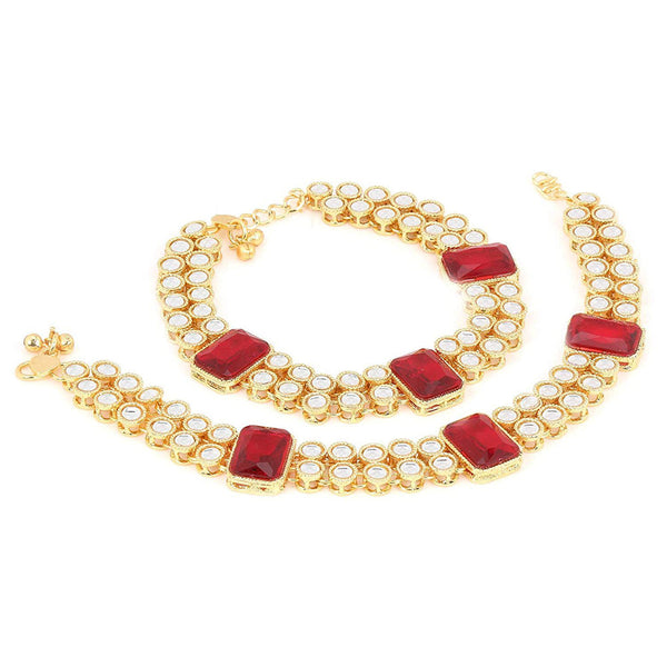 Etnico Gold Plated Kundan & Stone Studded Payal/Anklets for Women & Girls (A016R)