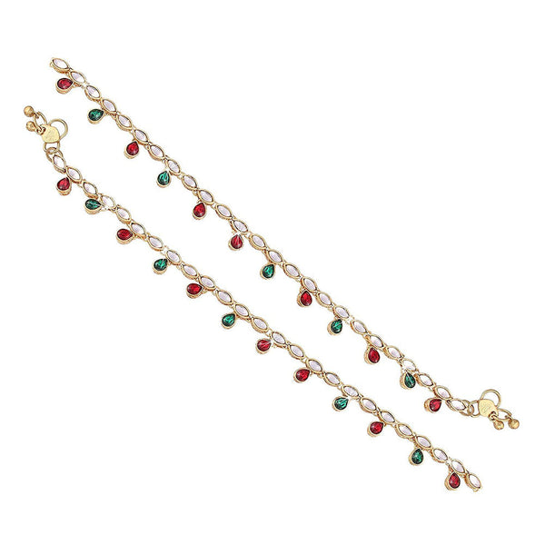 Etnico Gold Plated Kundan & Stone Studded Payal/Anklets for Women & Girls (A017RG)