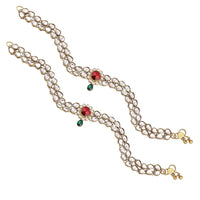 Etnico Gold Plated Kundan & Stone Studded Payal/Anklets for Women & Girls (A018RG)