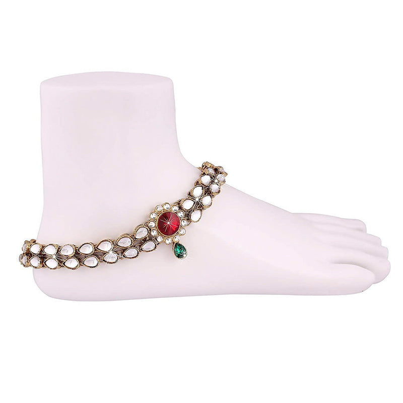 Etnico Gold Plated Kundan & Stone Studded Payal/Anklets for Women & Girls (A018RG)
