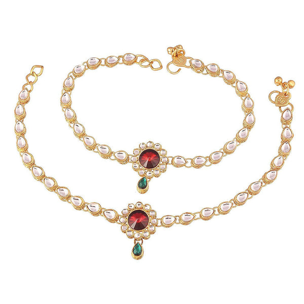 Etnico Gold Plated Kundan & Stone Studded Payal/Anklets for Women & Girls (A019MG)