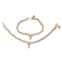 Etnico White Gold-Plated Kundan Strand Anklet For Women