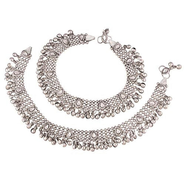 Etnico Traditional Oxidized Silver ghungroo Anklet for Girls & Women (A021S)