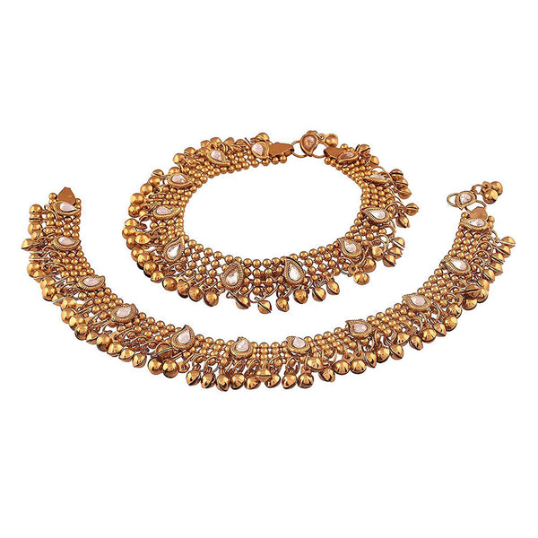 Etnico Traditional Gold Plated ghungroo Anklet for Girls & Women (A021) (Gold)